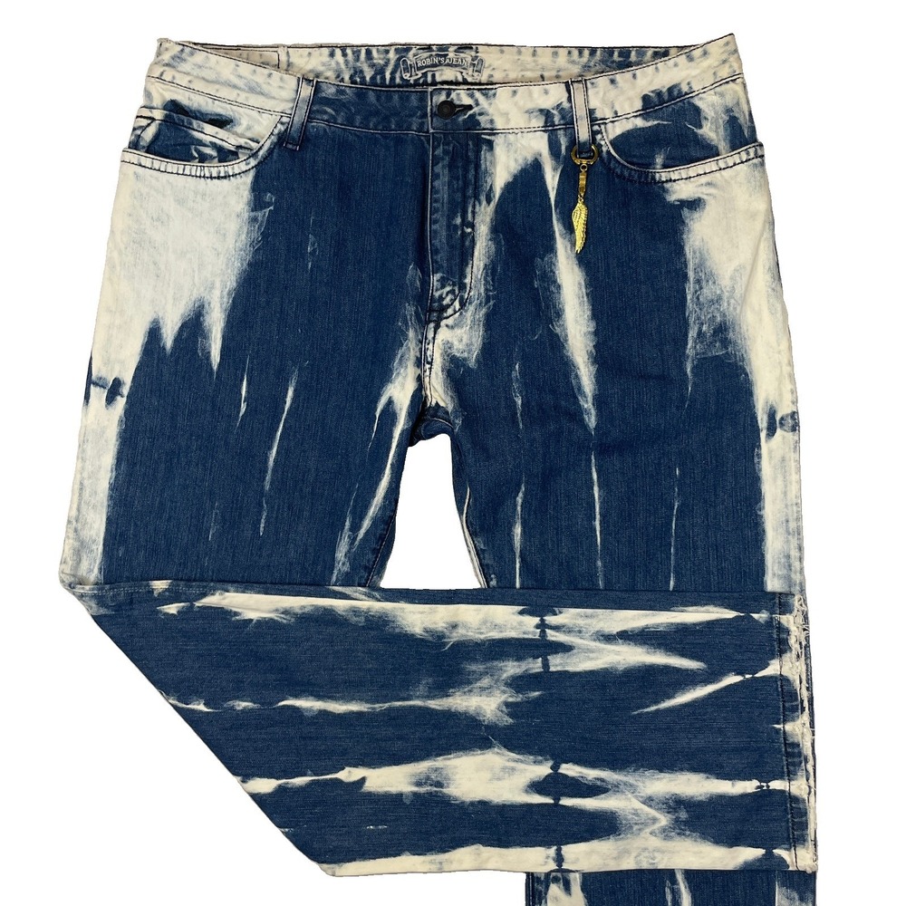 Robin's Jeans Men's 44 Long Flap Bleached Tie Dye Straight Leg Denim USA